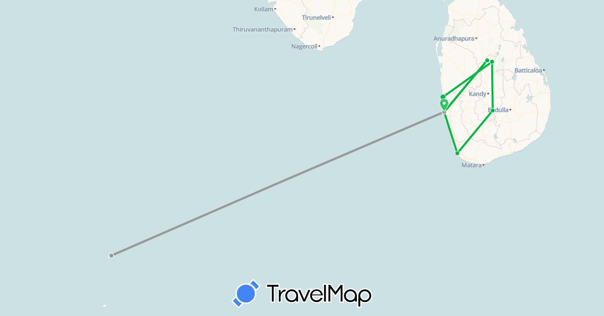 TravelMap itinerary: bus, plane in Sri Lanka, Maldives (Asia)